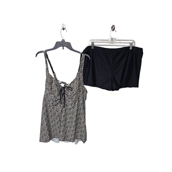 Womens Plus Size Swimsuit Sz 24 Two Piece Bathing Suit Shorts Cheetah Tankini - Picture 1 of 15